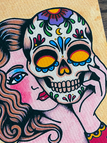 Day of the Dead Sugar Skull Mask Traditional Tattoo Art Print