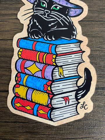 Traditional Tattoo Witch Black Cat Magical Book Vinyl Sticker Decal