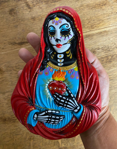 Day of the Dead Virgin Mary Wall Hanging Bust Sculpture