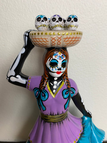 Day of the Dead Woman with Sugar Skulls Ceramic Dia de los Muertos 15” Statue Figure