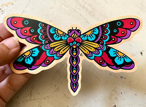 Sacred Heart Dragonfly Tattoo Mexican Folk Art Sticker Decal