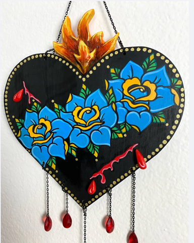 Sacred Heart with Glass Crystals Wall Hanging