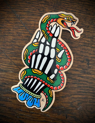 Day of the Dead Skeleton Hand with Snake American Traditional Tattoo Sticker Decal