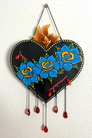 Sacred Heart with Glass Crystals Wall Hanging