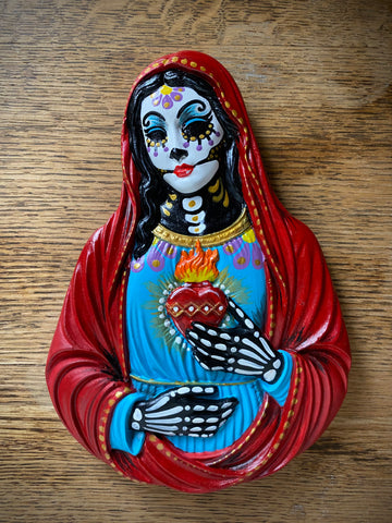 Day of the Dead Virgin Mary Wall Hanging Bust Sculpture