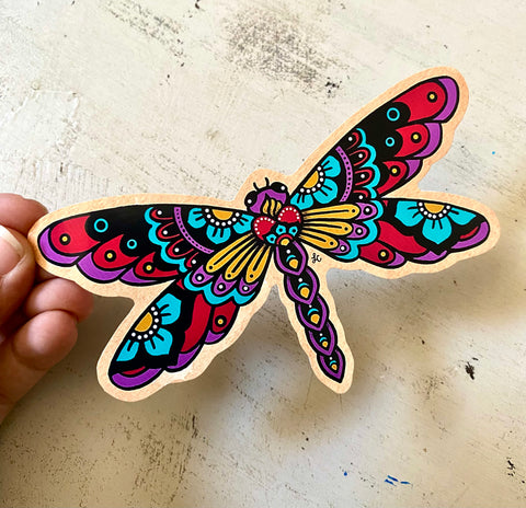 Sacred Heart Dragonfly Tattoo Mexican Folk Art Sticker Decal
