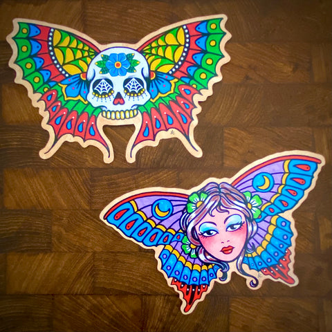 Traditional Tattoo Sugar Skull Butterfly Beauty Sticker Decals