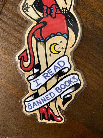 Devil Pinup Girl “I Read Banned Books” Bookmark - Choose Your Tassel Color