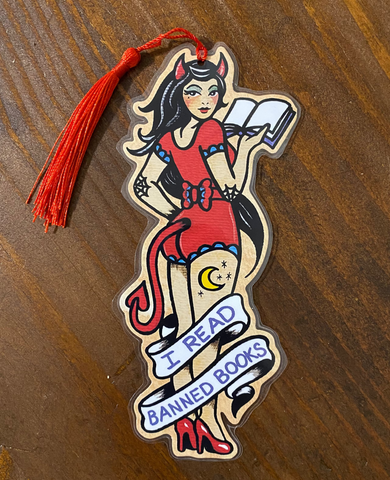 Devil Pinup Girl “I Read Banned Books” Bookmark - Choose Your Tassel Color