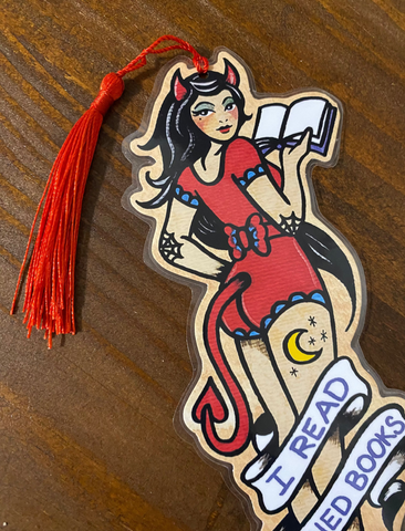 Devil Pinup Girl “I Read Banned Books” Bookmark - Choose Your Tassel Color