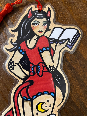 Devil Pinup Girl “I Read Banned Books” Bookmark - Choose Your Tassel Color