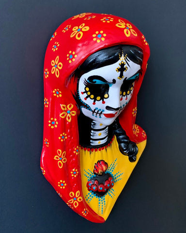 Day of the Dead Virgin Mary Wall Hanging Bust Sculpture - Custom Choose Your Own Colors