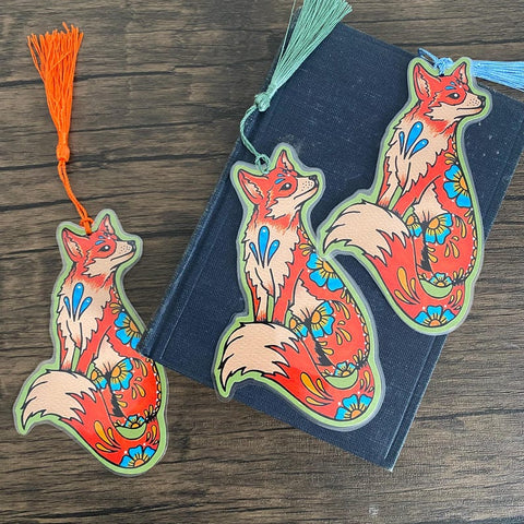 Traditional Tattoo Fox Bookmark - Choose Your Tassel Color