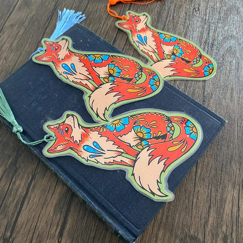 Traditional Tattoo Fox Bookmark - Choose Your Tassel Color