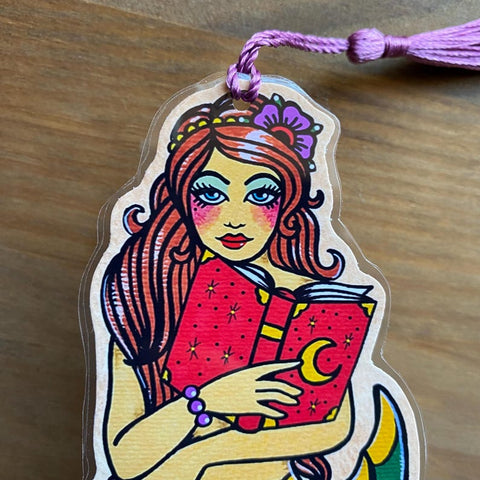 Traditional Tattoo Mermaid Reading Bookmark - Choose Your Tassel Color