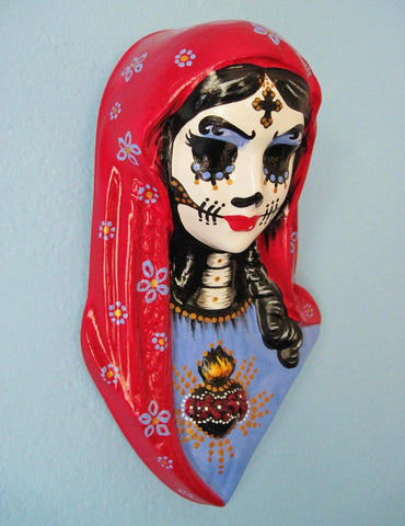 Day of the Dead Virgin Mary Wall Hanging Bust Sculpture - Custom Choose Your Own Colors