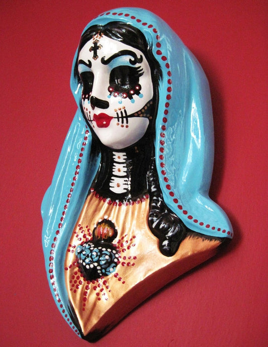 Day of the Dead Virgin Mary Wall Hanging Bust Sculpture - Custom Choose Your Own Colors
