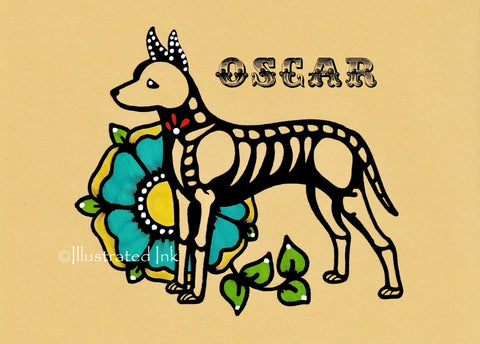 Day of the Dead Dog Xoloitzcuintli XOLO Dia de los Muertos Art Print - Customizable