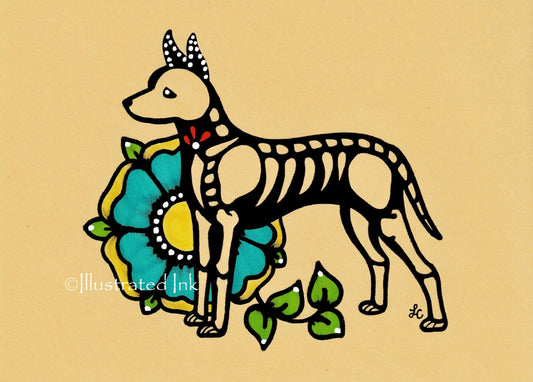Day of the Dead Dog Xoloitzcuintli XOLO Dia de los Muertos Art Print - Customizable