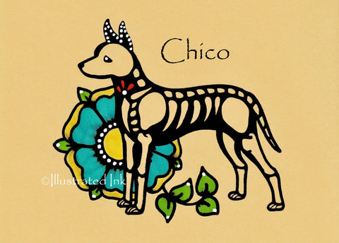 Day of the Dead Dog Xoloitzcuintli XOLO Dia de los Muertos Art Print - Customizable