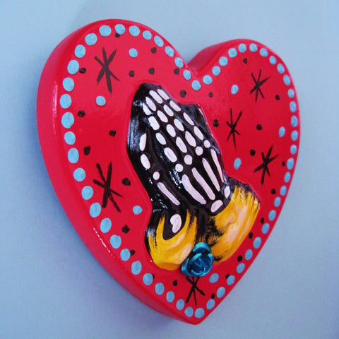 Praying Hands Day of the Dead Art Sacred Heart Wall Hanging - Custom Choose Your Own Colors