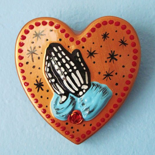 Praying Hands Day of the Dead Art Sacred Heart Wall Hanging - Custom Choose Your Own Colors