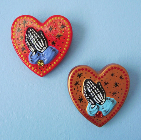 Praying Hands Day of the Dead Art Sacred Heart Wall Hanging - Custom Choose Your Own Colors