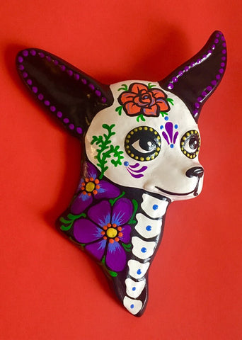 Chihuahua Art Day of the Dead Dog Wall Hanging - Custom Choose Your Own Colors