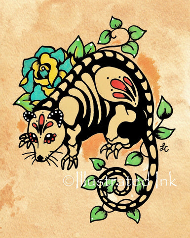 Day of the Dead POSSUM Mexican Folk Art Opossum Art Print