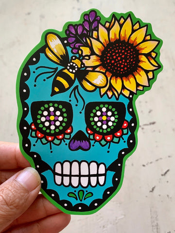 Day of the Dead Sugar Skull Sticker Decal Tattoo Art - Bird or Bee