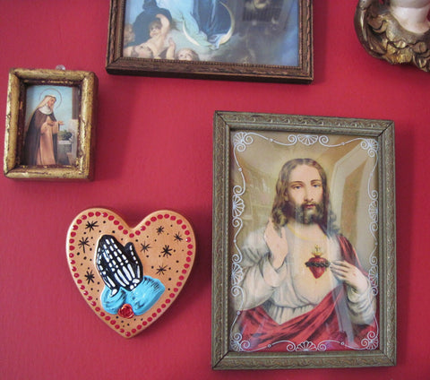 Praying Hands Day of the Dead Art Sacred Heart Wall Hanging - Custom Choose Your Own Colors