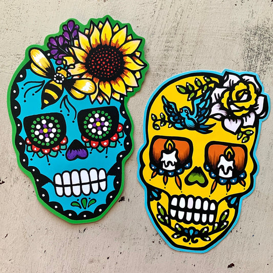Day of the Dead Sugar Skull Sticker Decal Tattoo Art - Bird or Bee