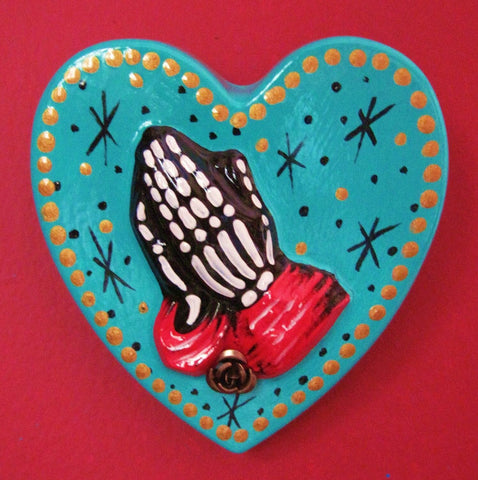 Praying Hands Day of the Dead Art Sacred Heart Wall Hanging - Custom Choose Your Own Colors