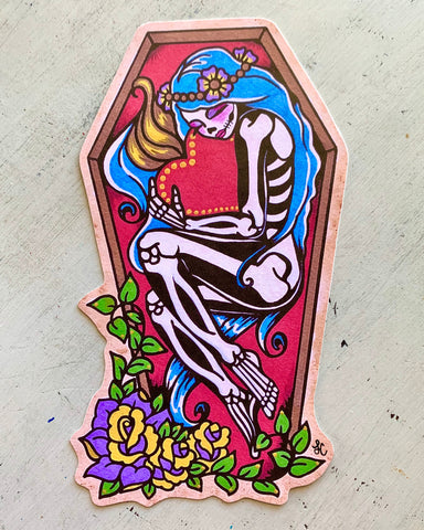 Day of the Dead Coffin Girl with Sacred Heart Sticker Decal