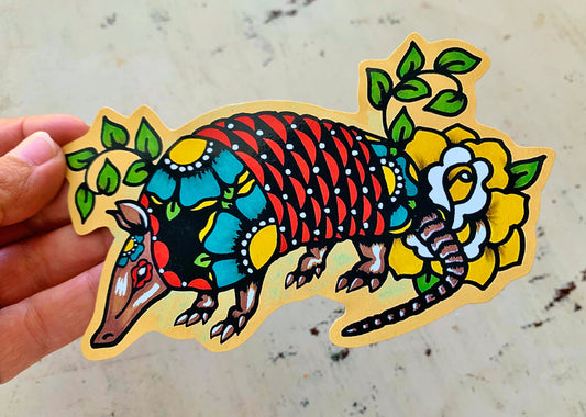 Traditional Tattoo Armadillo Folk Art Sticker Decal
