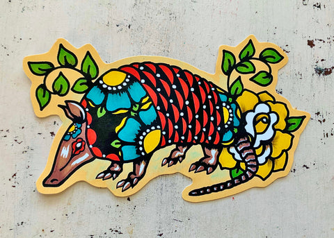 Traditional Tattoo Armadillo Folk Art Sticker Decal