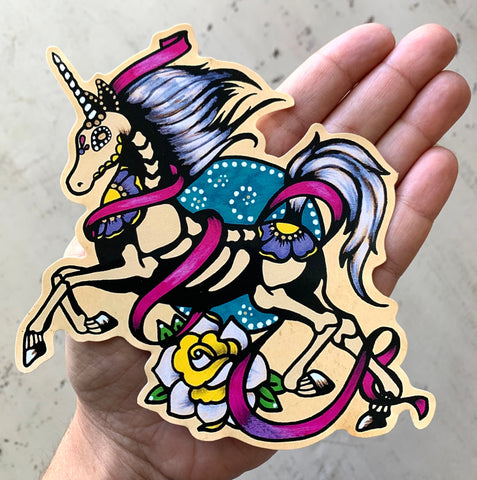 Day of the Dead Unicorn Skeleton Sticker Decal