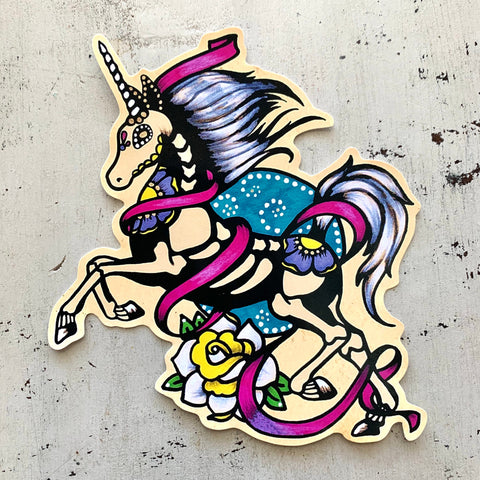 Day of the Dead Unicorn Skeleton Sticker Decal