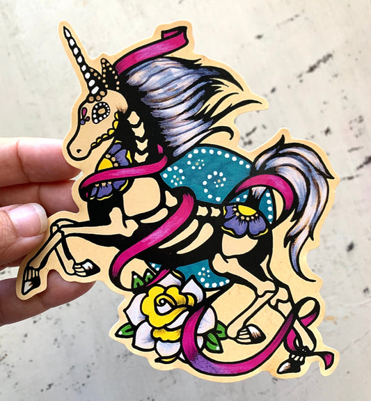 Day of the Dead Unicorn Skeleton Sticker Decal