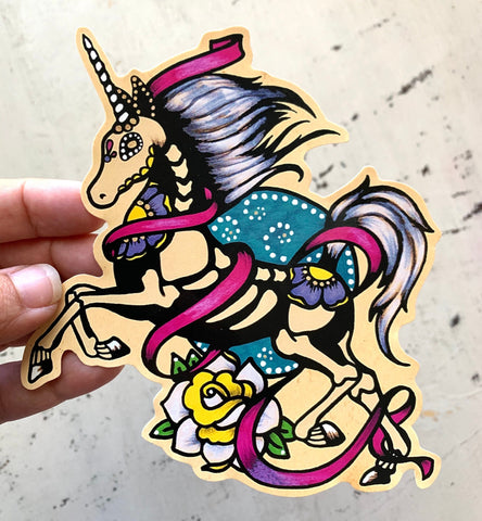 Day of the Dead Unicorn Skeleton Sticker Decal