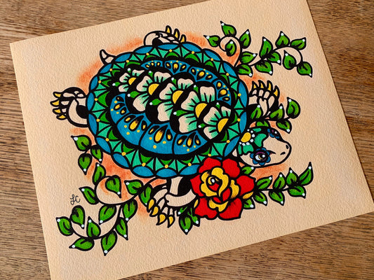 Day of the Dead Turtle Mexican Folk Art Dia de los Muertos Print