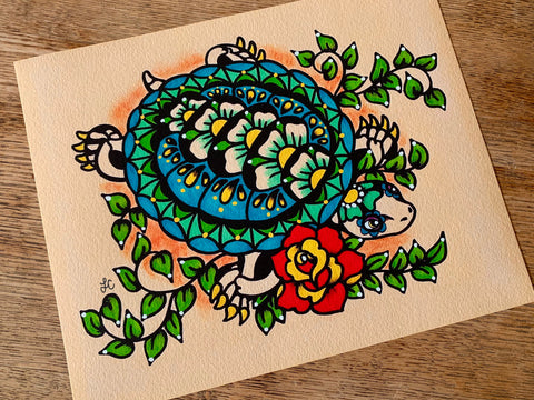 Day of the Dead Turtle Mexican Folk Art Dia de los Muertos Print