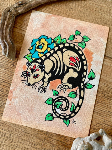 Day of the Dead POSSUM Mexican Folk Art Opossum Art Print
