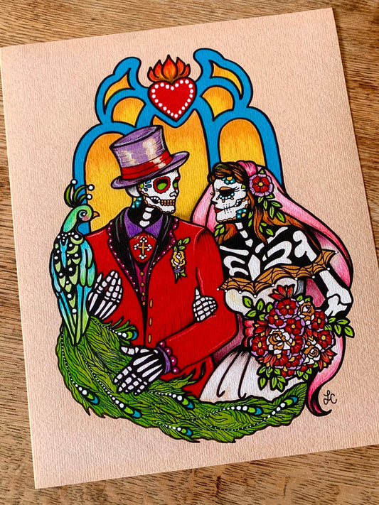 Day of the Dead Wedding Couple Bride and Groom Art Print