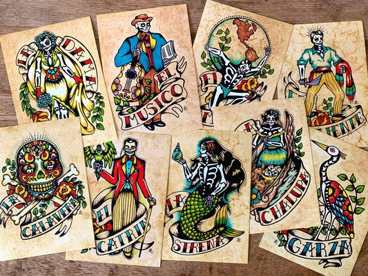 Day of the Dead Art Prints Mexican Loteria Set of 9 Designs