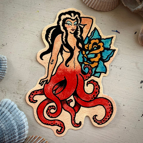 Traditional Tattoo Mermaid or Octopus Pinup Vinyl Sticker Decal