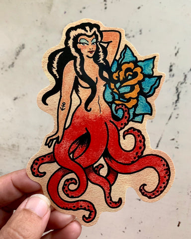 Traditional Tattoo Mermaid or Octopus Pinup Vinyl Sticker Decal