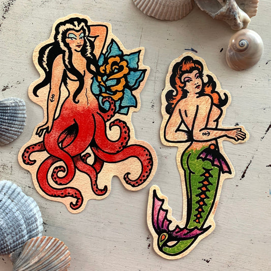 Traditional Tattoo Mermaid or Octopus Pinup Vinyl Sticker Decal