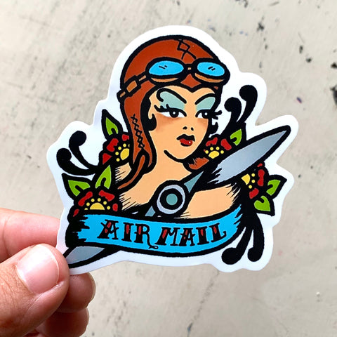 Traditional Tattoo Pilot & Sailor Pinup Girls "Airmail" & "Special Delivery" Sticker Envelope Labels
