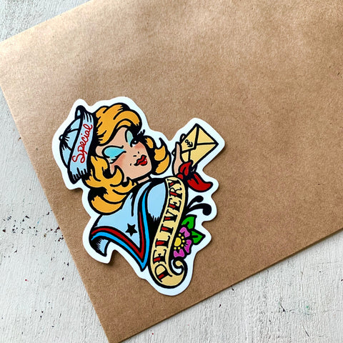 Traditional Tattoo Pilot & Sailor Pinup Girls "Airmail" & "Special Delivery" Sticker Envelope Labels